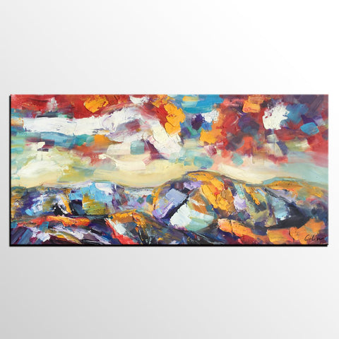 Mountain Landscape Painting, Original Landscape Painting, Custom Art, Heavy Texture Painting, Oil Painting for Living Room-Paintingforhome