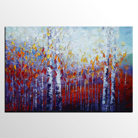 Custom Canvas Art, Autumn Tree Painting, Abstract Landscape Painting, Canvas Painting-Paintingforhome