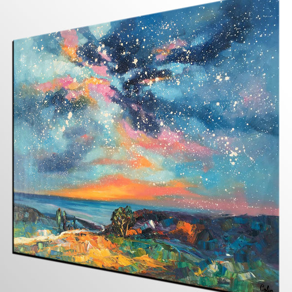 Original Painting, Starry Night Sky Painting, Original Artwork, Custom Large Canvas Painting, Art on Canvas-Paintingforhome