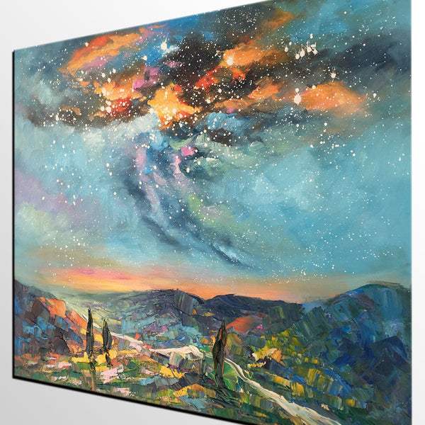 Oil Painting, Starry Night Sky Painting, Custom Abstract Canvas Artwork, Canvas Painting for Kitchen-Paintingforhome