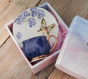 Elegant Purple Ceramic Cups, Unique Coffee Cup and Saucer in Gift Box as Birthday Gift, Beautiful British Tea Cups, Creative Bone China Porcelain Tea Cup Set-Paintingforhome
