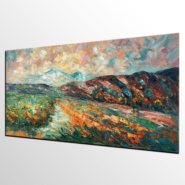 Custom Extra Large Art, Mountain and River Landscape Painting, Canvas Artwork, Original Artwork-Paintingforhome