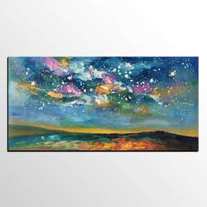 Abstract Landscape Paintings, Starry Night Sky Painting, Modern Canvas Painting, Custom Original Oil Paintings on Canvas-Paintingforhome