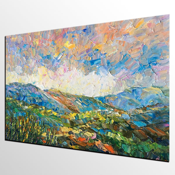 Landscape Oil Painting, Autumn Mountain Landscape Painting, Custom Abstract Painting, Heavy Texture Painting-Paintingforhome