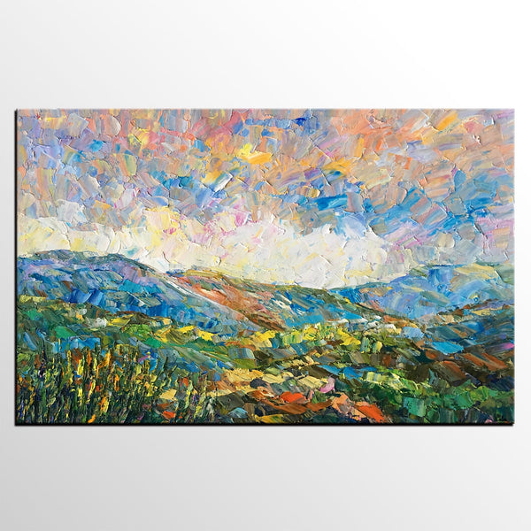 Landscape Oil Painting, Autumn Mountain Landscape Painting, Custom Abstract Painting, Heavy Texture Painting-Paintingforhome