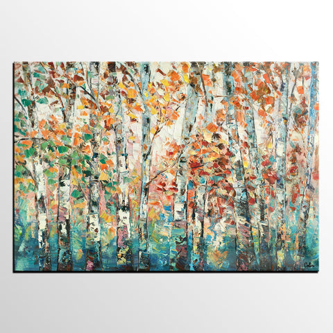 Landscape Oil Paintings, Autumn Tree Paintings, Custom Canvas Painting for Living Room, Landscape Painting on Canvas, Palette Knife Paintings-Paintingforhome