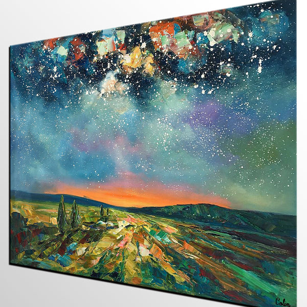 Heavy Texture Landscape Painting, Starry Night Sky, Custom Large Painting,Abstract Landscape Painting-Paintingforhome