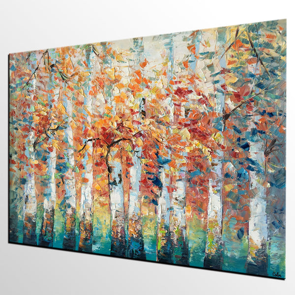 Birch Tree Landscape Painting, Custom Canvas Painting for Living Room, Heavy Texture Canvas Painting-Paintingforhome