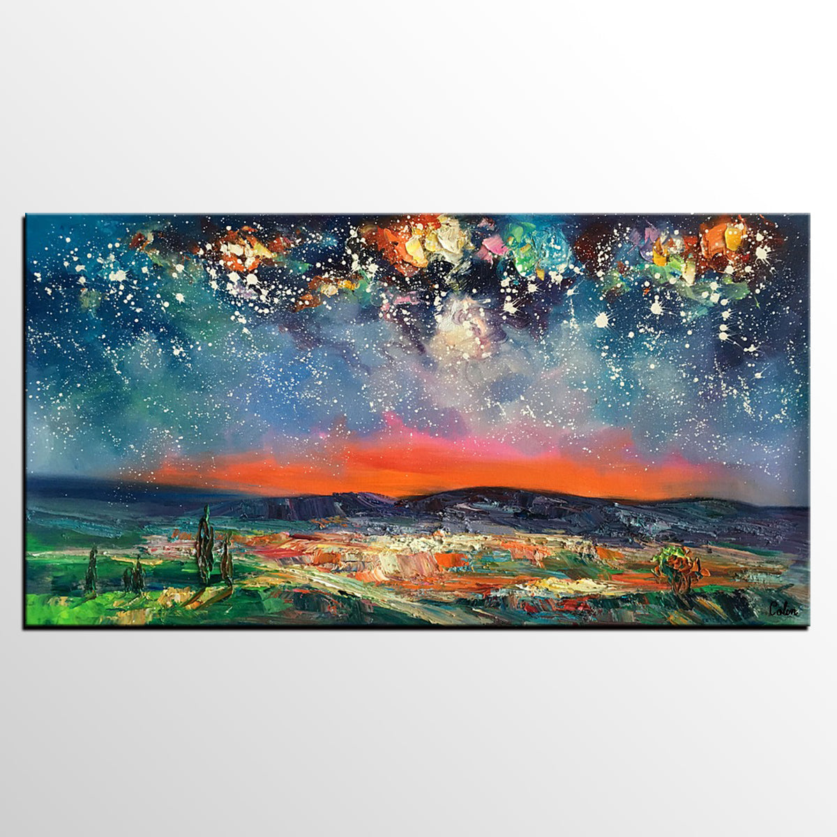 Canvas Painting for Dining Room, Custom Extra Large Painting, Starry Night Sky Painting, Original Landscape Painting-Paintingforhome