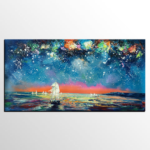 Impasto Artwork, Starry Night Sky Painting, Canvas Painting, Custom Extra Large Painting-Paintingforhome