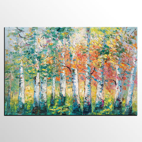 Landscape Oil Paintings, Birch Tree Painting, Large Wall Art Painting, Custom Oil Painting on Canvas, Wall Art Paintings for Sale-Paintingforhome