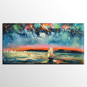 Landscape Wall Art Paintings, Starry Night Sky Painting, Original Canvas Painting, Custom Large Painting for Bedroom-Paintingforhome