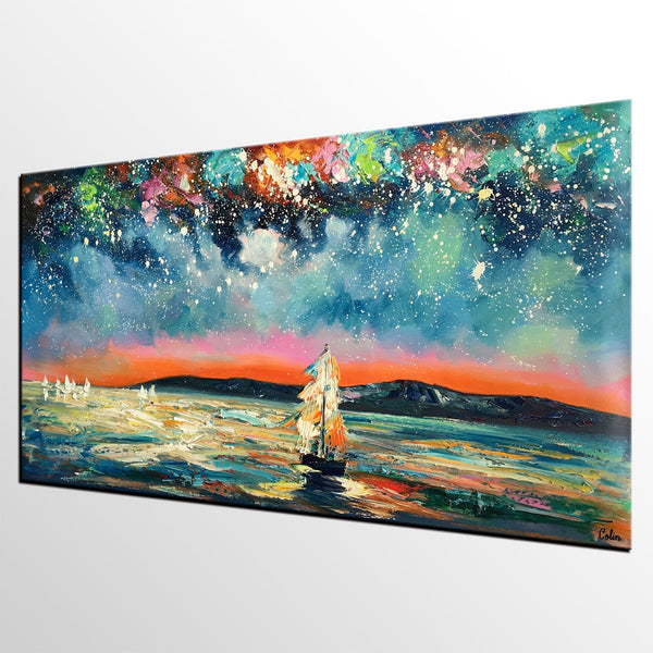 Landscape Wall Art Paintings, Starry Night Sky Painting, Original Canvas Painting, Custom Large Painting for Bedroom-Paintingforhome