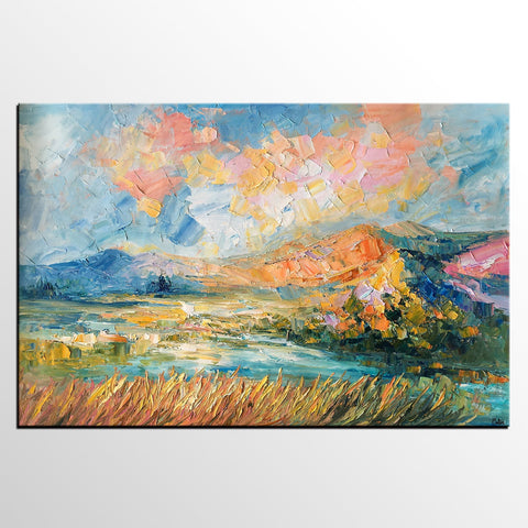 Custom Abstract Painting, Large Oil Painting, Autumn Mountain Landscape Painting, Heavy Texture Painting-Paintingforhome