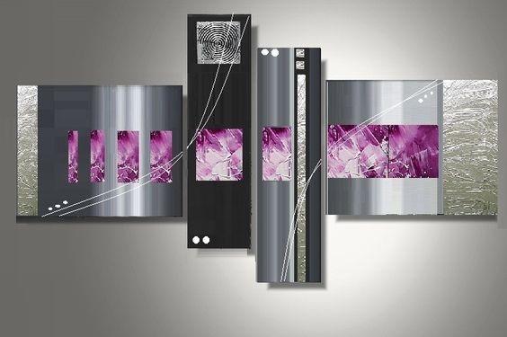 Black, Purple and Silver, Abstract Painting, Abstract Painting on Canvas,  Bedroom Wall Art Ideas, Acrylic Painting on Canvas, 4 Piece Wall Art