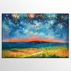 Heavy Texture Painting, Starry Night Sky Painting, Landscape Painting, Custom Large Canvas Art-Paintingforhome