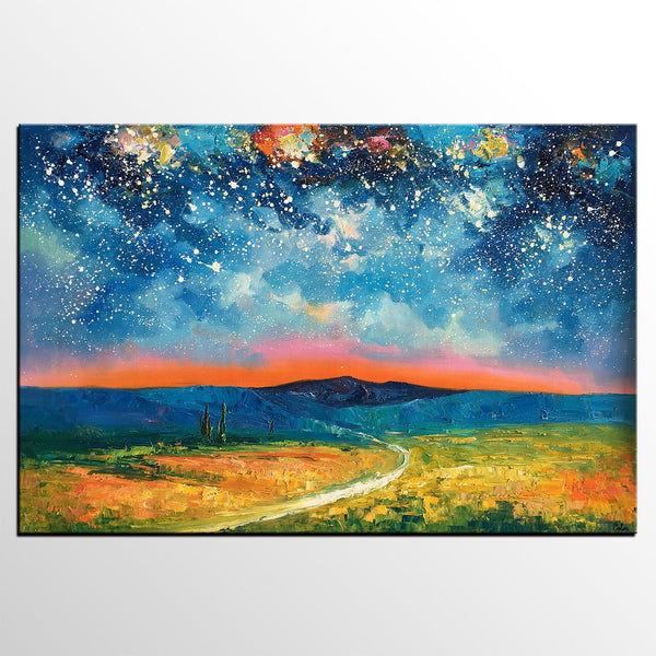 Heavy Texture Painting, Starry Night Sky Painting, Landscape Painting, Custom Large Canvas Art-Paintingforhome