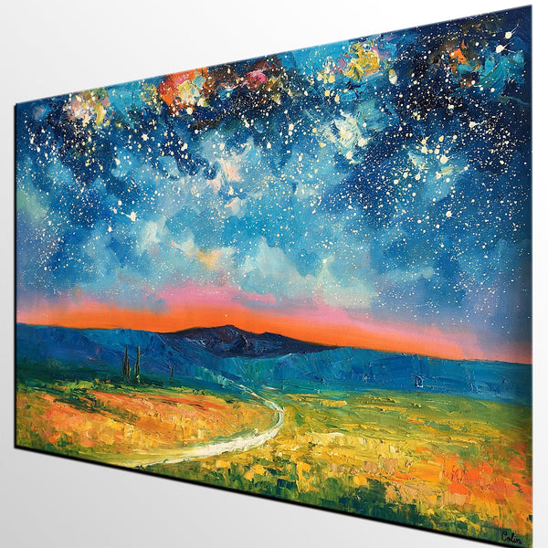 Heavy Texture Painting, Starry Night Sky Painting, Landscape Painting, Custom Large Canvas Art-Paintingforhome