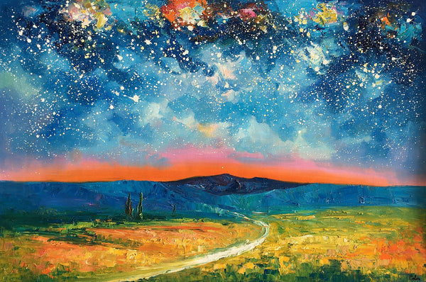 Heavy Texture Painting, Starry Night Sky Painting, Landscape Painting, Custom Large Canvas Art-Paintingforhome