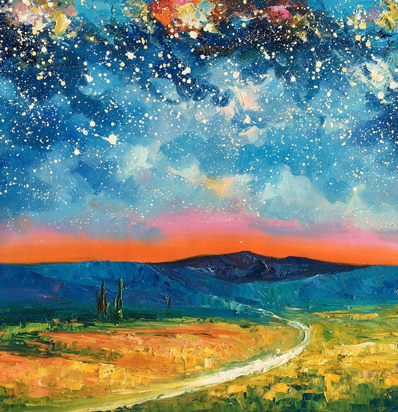 Heavy Texture Painting, Starry Night Sky Painting, Landscape Painting, Custom Large Canvas Art-Paintingforhome