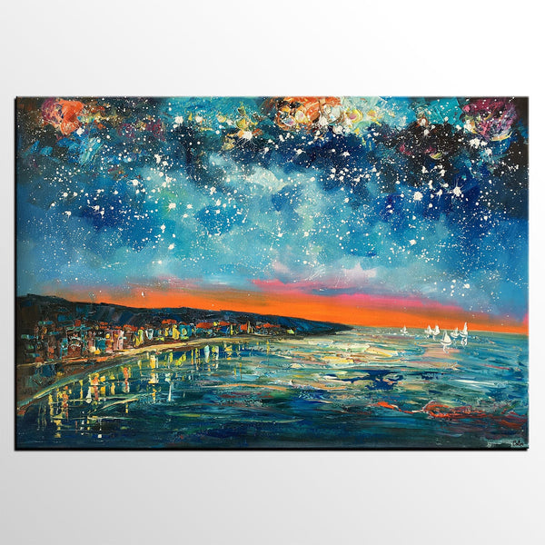 Landscape Canvas Paintings, Starry Night Sky Painting, Landscape Painting for Sale, Custom Original Painting on Canvas-Paintingforhome