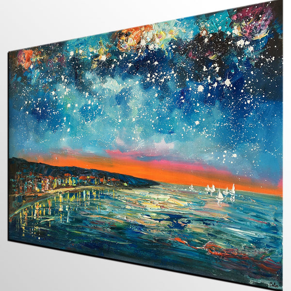 Landscape Canvas Paintings, Starry Night Sky Painting, Landscape Painting for Sale, Custom Original Painting on Canvas-Paintingforhome