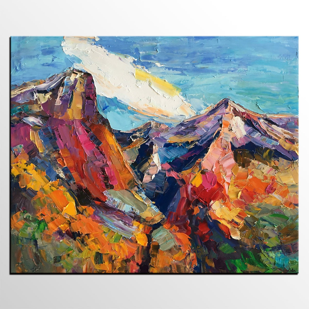 Abstract Art Landscape, Canvas Wall Art Paintings, Mountain Landscape ...