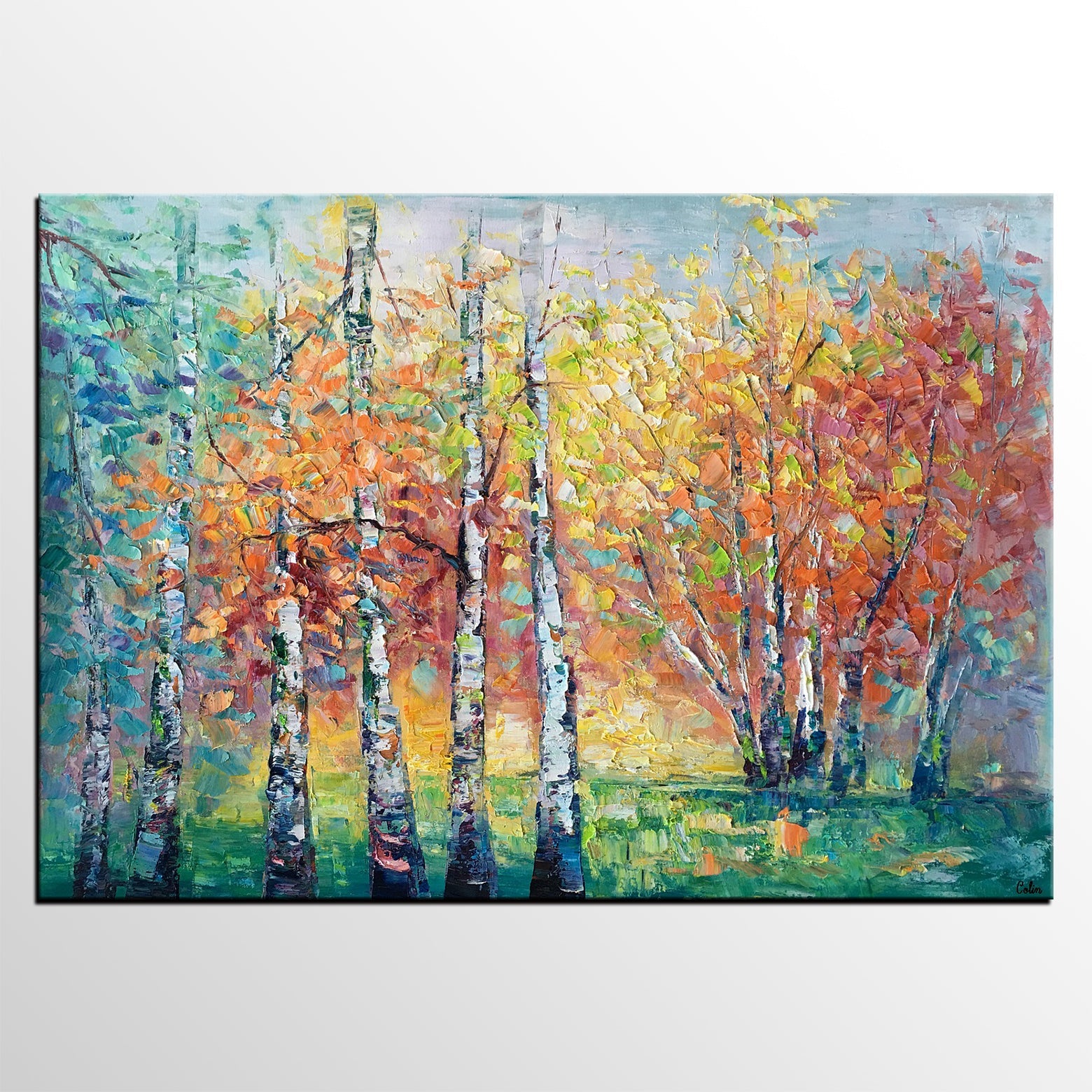 Landscape Canvas Painting, Autumn Tree Paintings, Abstract Landscape Paintings, Custom Original Canvas Painting-Paintingforhome