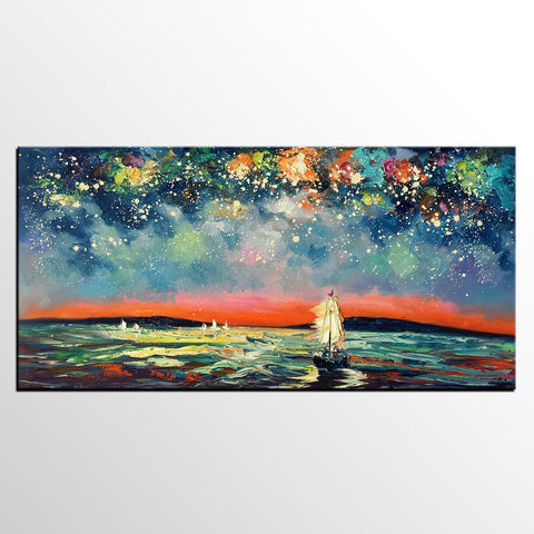 Large Canvas Art, Canvas Oil Painting, Starry Night Sky Painting, Custom Abstract Painting-Paintingforhome