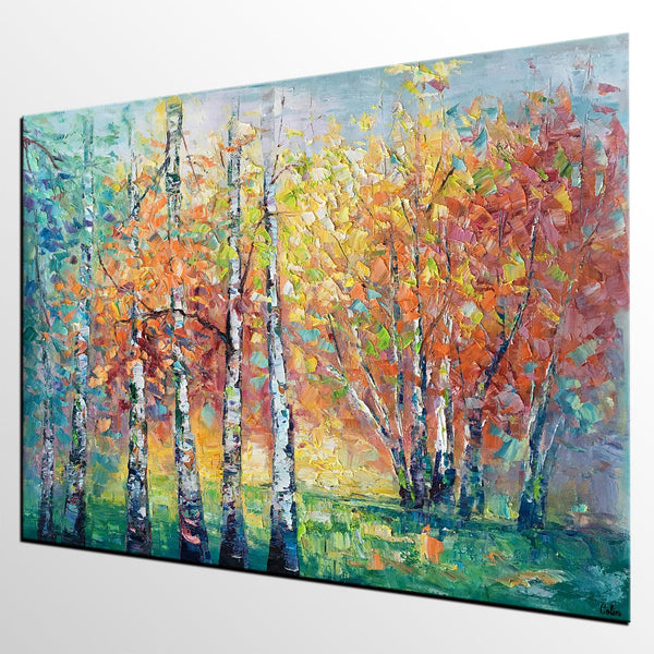 Landscape Canvas Painting, Autumn Tree Paintings, Abstract Landscape Paintings, Custom Original Canvas Painting-Paintingforhome