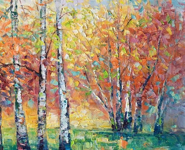 Landscape Canvas Painting, Autumn Tree Paintings, Abstract Landscape Paintings, Custom Original Canvas Painting-Paintingforhome