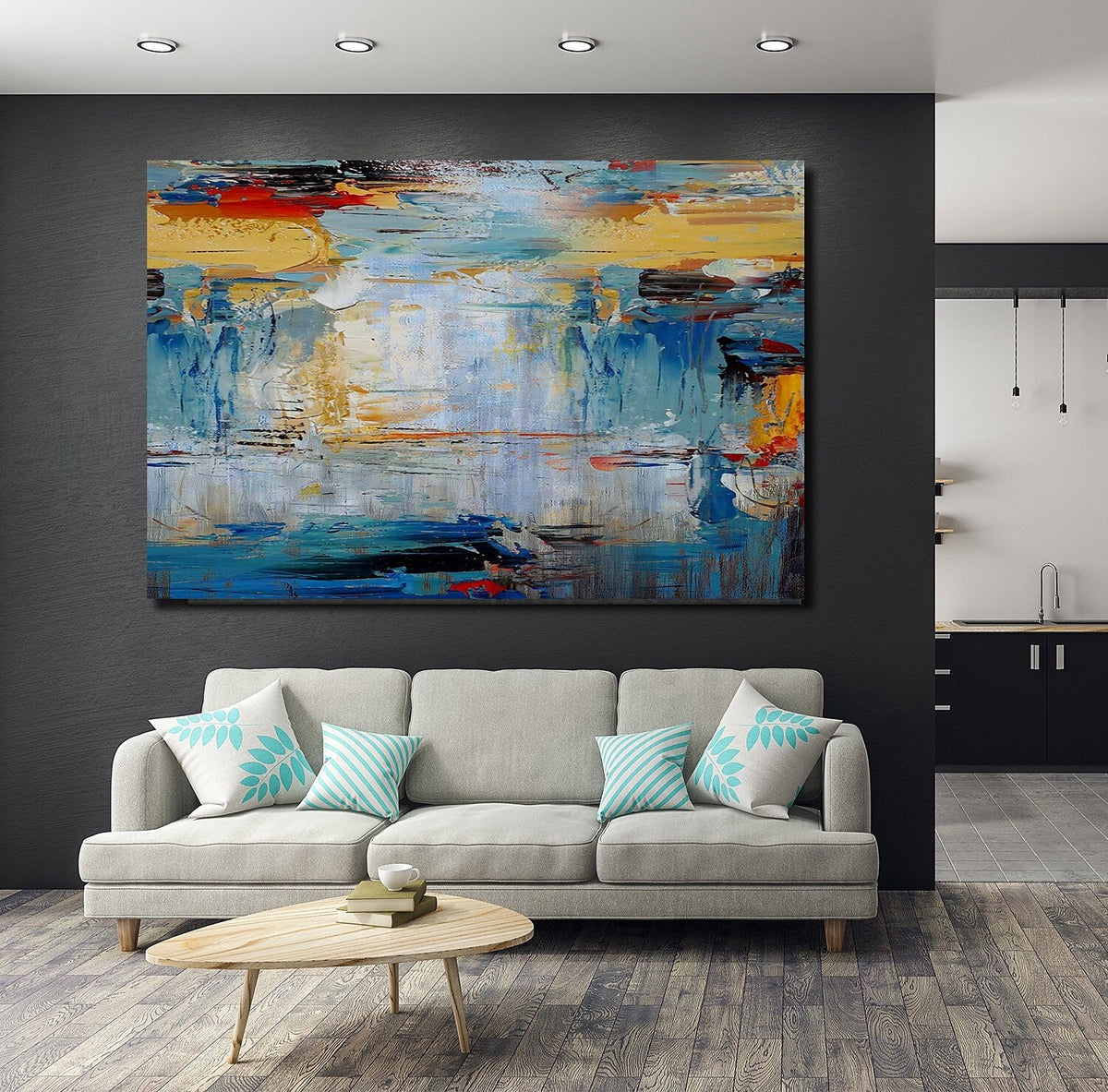 Acrylic Paintings for Living Room, Large Simple Modern Art, Blue Abstr ...