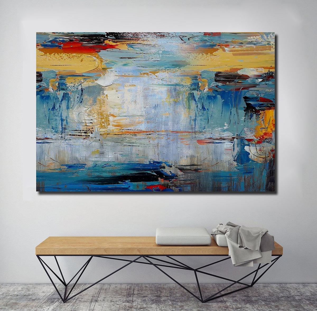 Acrylic Paintings for Living Room, Large Simple Modern Art, Blue Abstr ...