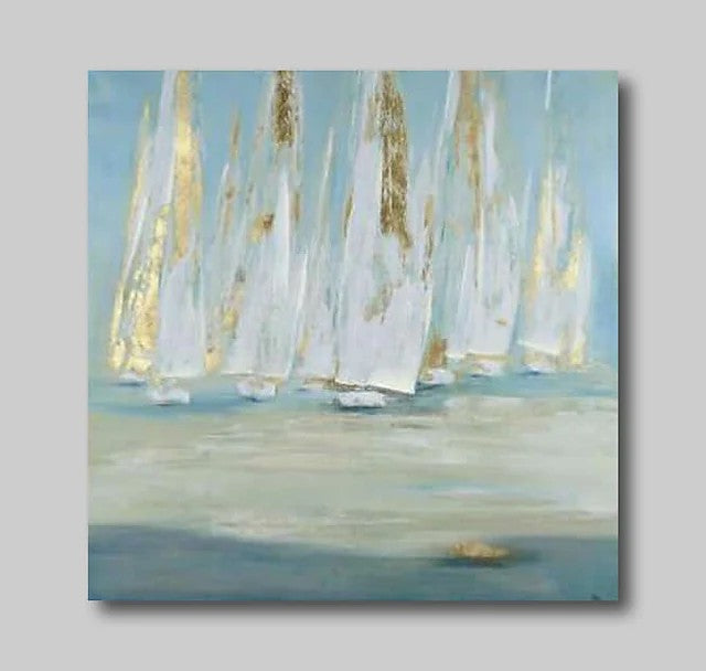 Sail Away Series 002: Original Abstract Acrylic Sailboat 2024 Painting on Canvas, 20x10