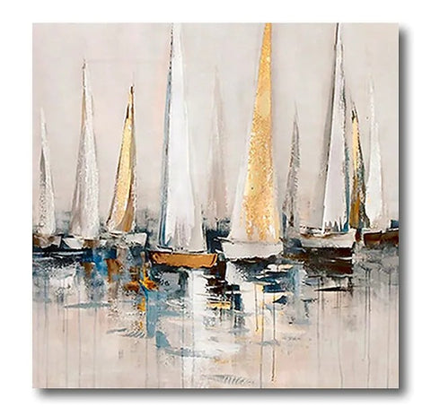 Acrylic Painting on Canvas, Simple Painting Ideas for Dining Room, Sail Boat Paintings, Modern Acrylic Canvas Painting, Oversized Canvas Painting for Sale-Paintingforhome