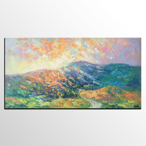 Mountain Landscape Painting, Spring Mountain Painting, Custom Canvas Painting for Sale, Original Paintings for Sale, Oil Painting on Canvas-Paintingforhome