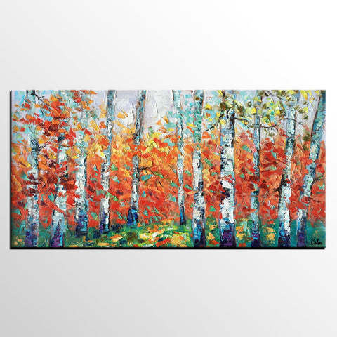 Custom Canvas Artwork, Spring Tree Painting, Landscape Oil Painting, Canvas Painting for Bedroom-Paintingforhome