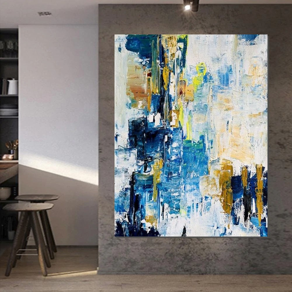 Living Room Abstract Paintings, Blue Modern Abstract Painting, Large A ...