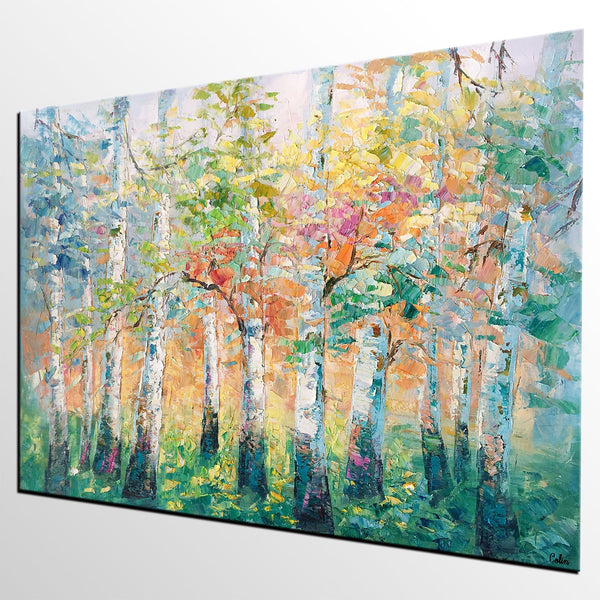 Landscape Canvas Painting, Spring Tree Painting, Landscape Painting for Bedroom, Impasto Paintings, Canvas Painting for Sale-Paintingforhome