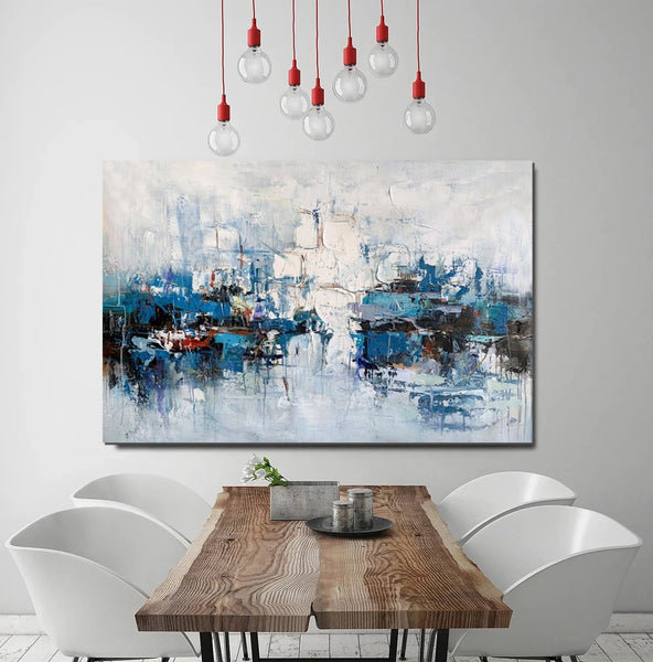 Large Wall Art Paintings Behind Sofa, Acrylic Paintings on Canvas, Acrylic Painting for Bedroom, Blue Modern Paintings, Heavy Texture Canvas Art-Paintingforhome