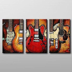 Modern Abstract Painting, 3 Piece Canvas Art, Red Abstract Painting, Electric Guitar Painting, Canvas Painting for Living Room-Paintingforhome