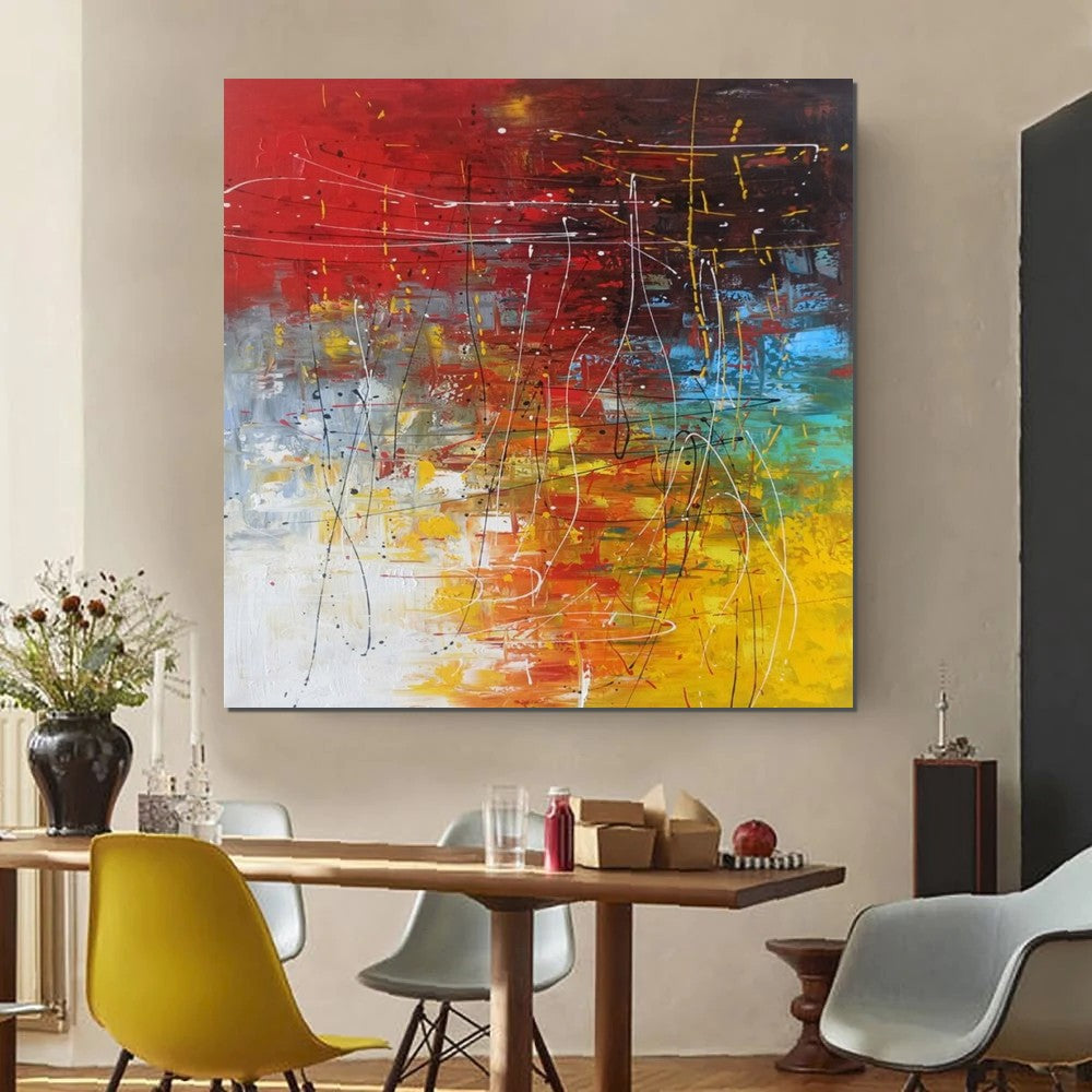 Contemporary Art Painting, Modern Paintings, Bedroom Acrylic Painting, Living Room Wall Painting, Large Red Canvas Painting, Simple Painting Ideas-Paintingforhome