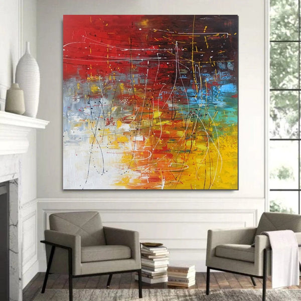 Contemporary Art Painting, Modern Paintings, Bedroom Acrylic Painting, Living Room Wall Painting, Large Red Canvas Painting, Simple Painting Ideas-Paintingforhome